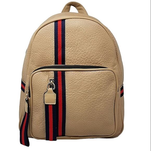 Tan Blue and red striped Large backpack purse main image 6